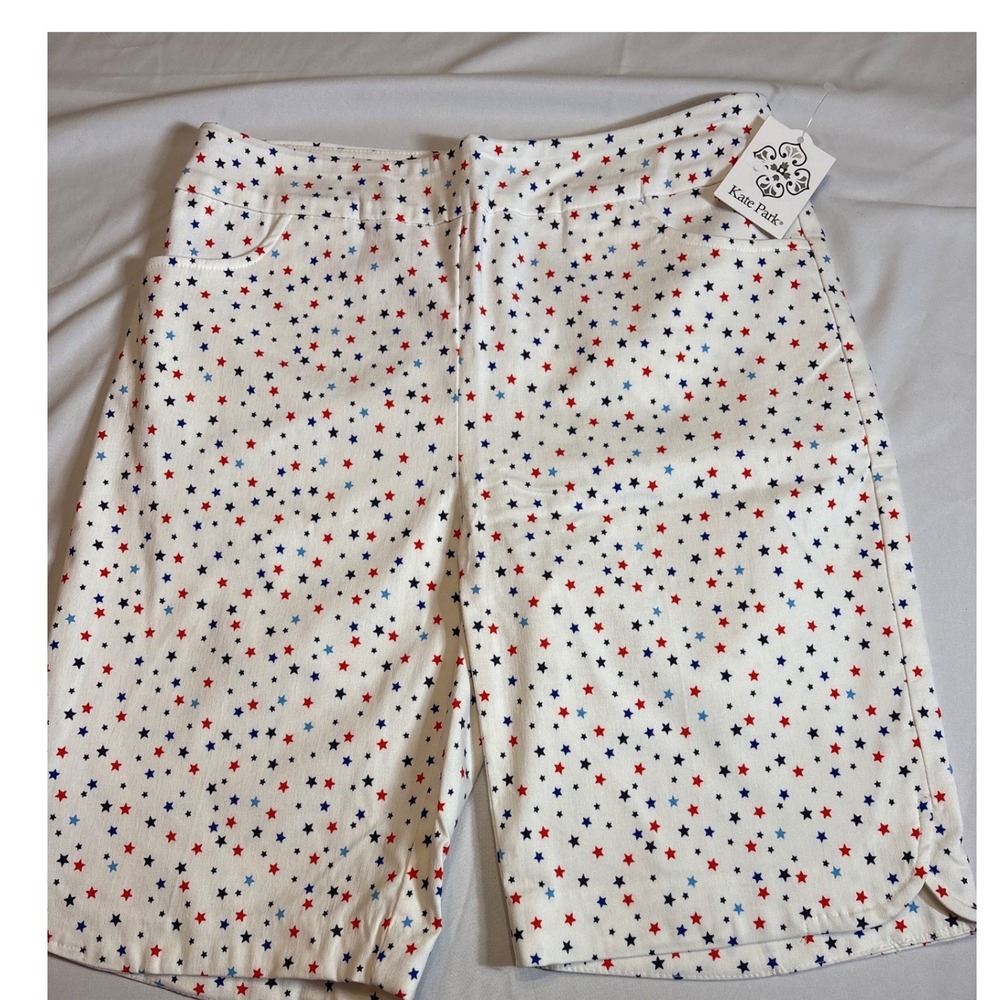 Kate Park Womens Star Print Shorts Red White Blue Patriotic Americana Size M NEW